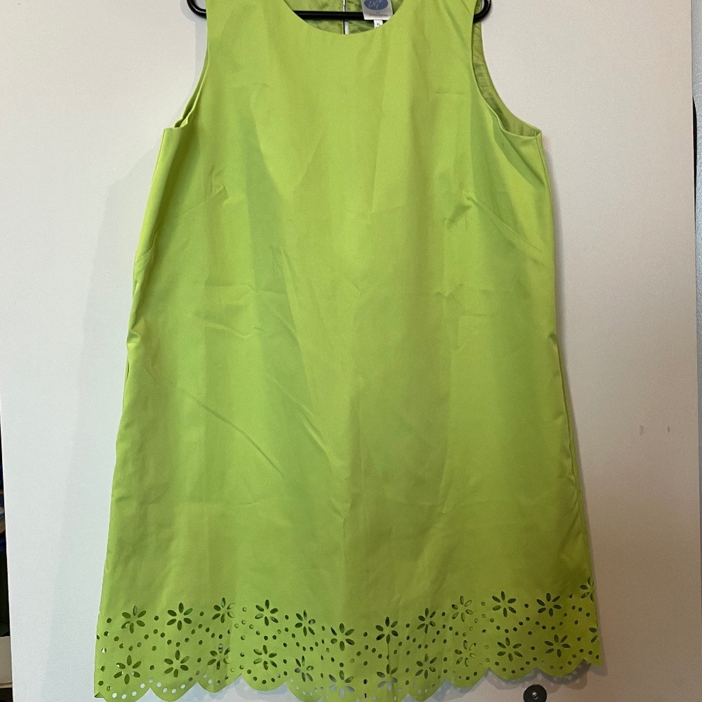 🎉 Diane Gilman DG2 Lime Green Sleeveless Tunic Top with Eyelet Hem – Size XL